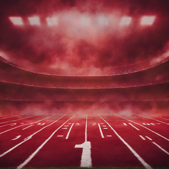 Red football field dreamscape smoldering with intense heat